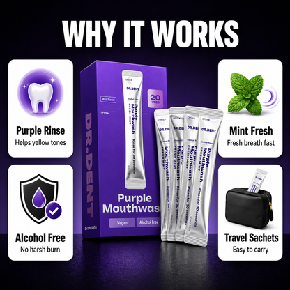 DentFresh Purple Mouthwash Sachets - 20 Pack Portable Mint Rinse