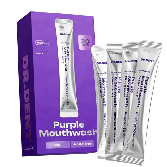 DR.DENT Purple Mouthwash - Sachets 20 Pack - Peroxide-Free - Alcohol Free - Vegan Mint
