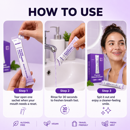 DentFresh Purple Mouthwash Sachets - 20 Pack Portable Mint Rinse
